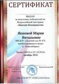 Сертификат за подготовку победителей во Всероссийской викторине "Знатоки безопасности", 2016 Сертификат за подготовку победителей во Всероссийской викторине "Знатоки безопасности", 2016